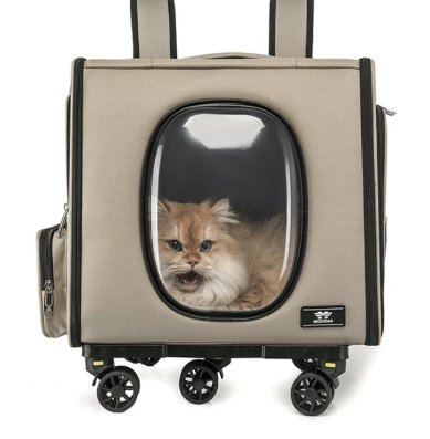 Large-Capacity Double-Decker Pet Trolley Bag – Portable Cat Carrier Backpack with Wheels
