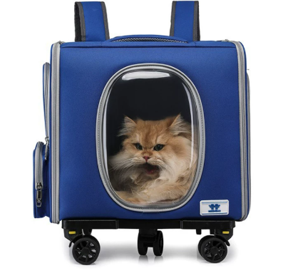 Large-Capacity Double-Decker Pet Trolley Bag – Portable Cat Carrier Backpack with Wheels