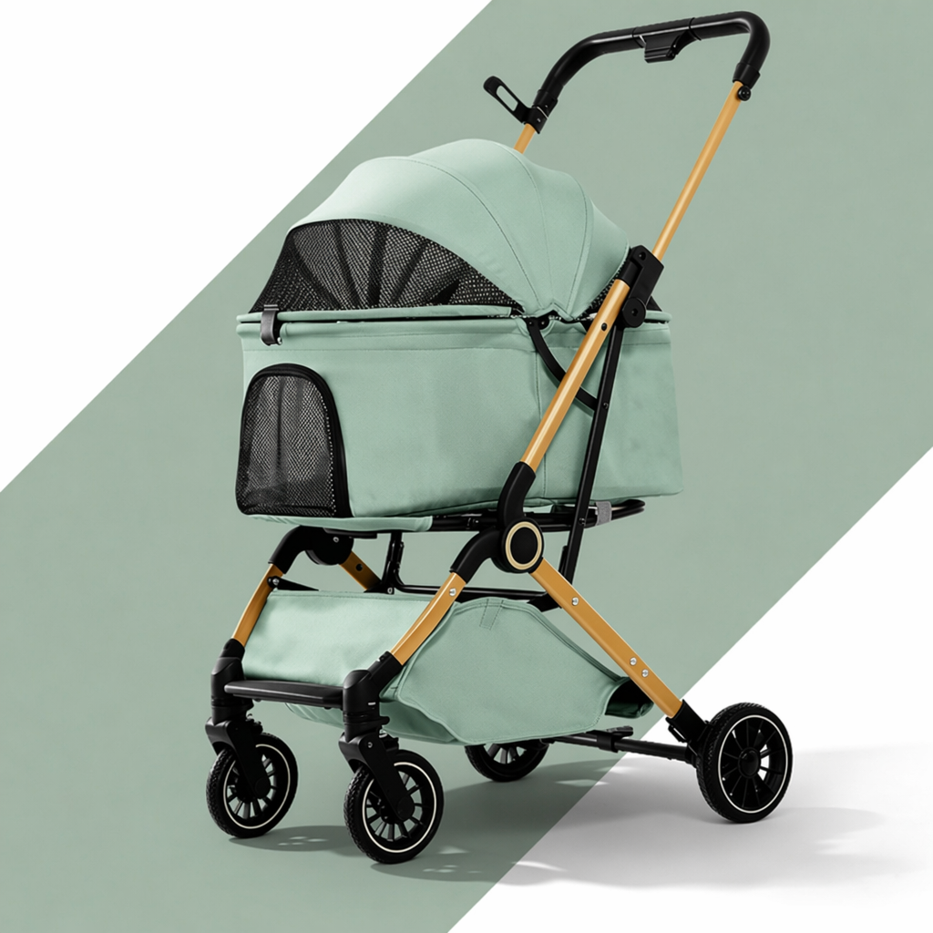 Lightweight, foldable pet stroller for cats and small-to-medium dogs—ideal for outings.