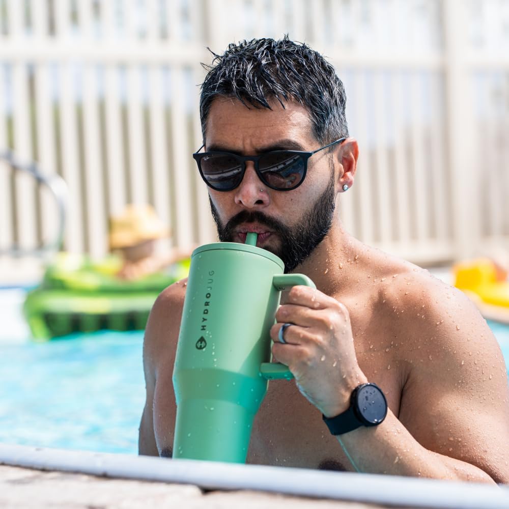 HydroJug Traveler 40oz, Insulated Tumbler with Handle & Straw, Lemon Lime