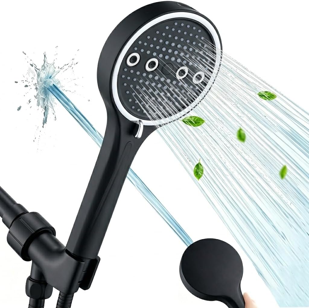 Handheld Shower Head with Hose, 6 Spray Settings, High Pressure, Chrome Finish, Rain, Pulse, Boost, Spray, Mix, Cleaning Modes (Chrome)