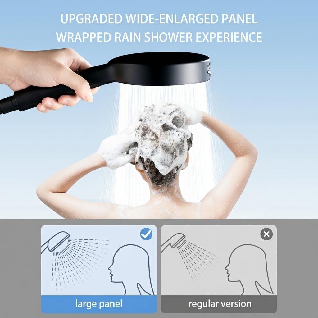 Handheld Shower Head with Hose, 6 Spray Settings, High Pressure, Chrome Finish, Rain, Pulse, Boost, Spray, Mix, Cleaning Modes (Chrome)