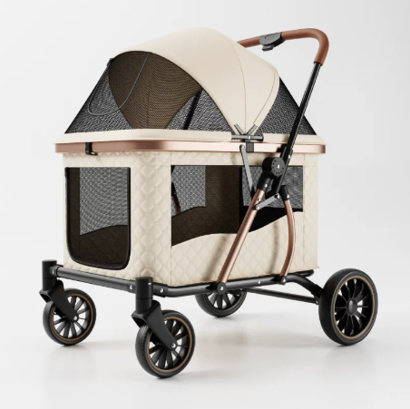 Spacious Pet Stroller for Medium-to-Large Dogs and Cats – Suitable for Multiple Pets – One-Button Folding