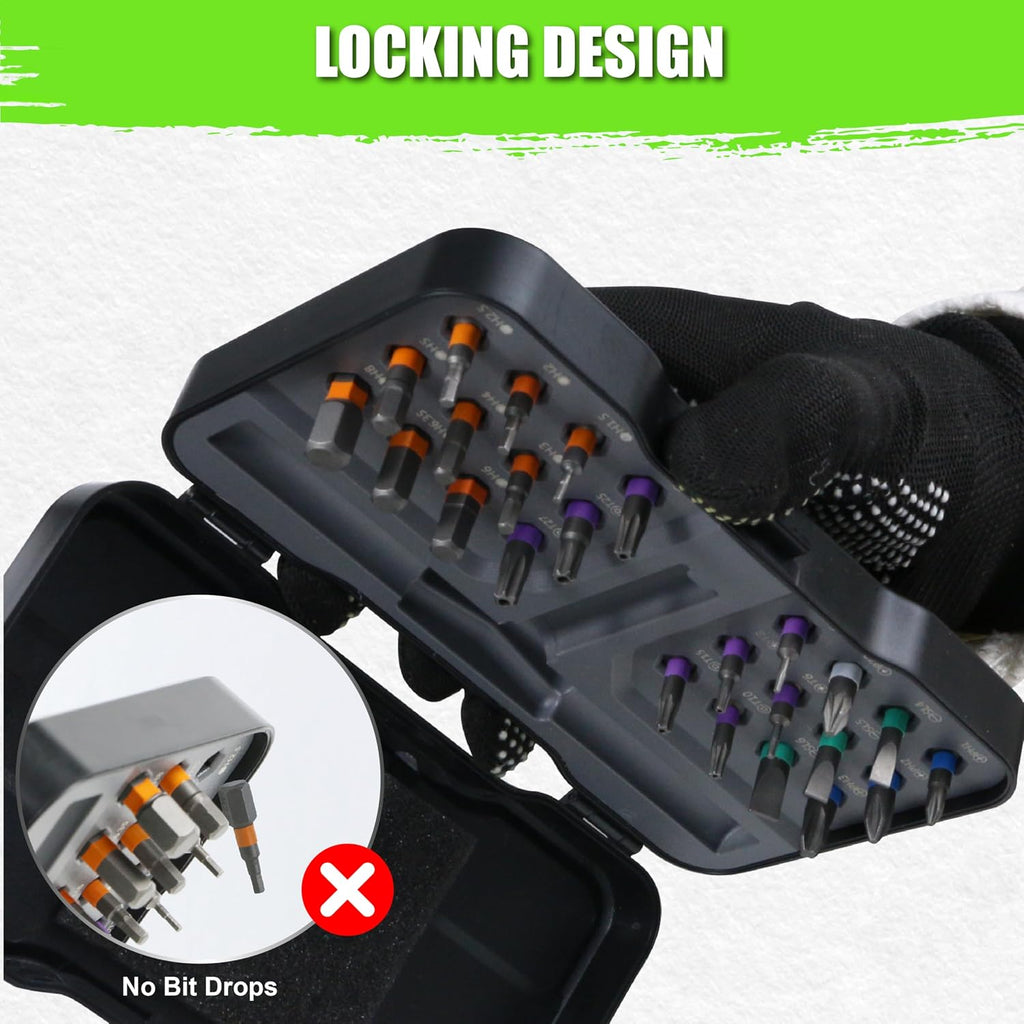 SUNHZMCKP 24 in 1 Magnetic Ratchet Screwdriver Set with Detachable T Handle | HRC60+ S2 steel bits, anti-slip precise tip; 58-tooth reversible ratchet T-handle, extendable rod slots work as nut wrench