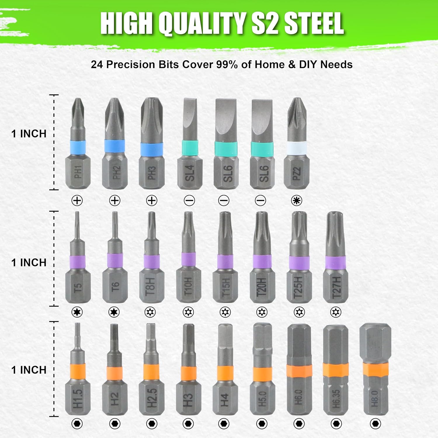 SUNHZMCKP 24 in 1 Magnetic Ratchet Screwdriver Set with Detachable T Handle | HRC60+ S2 steel bits, anti-slip precise tip; 58-tooth reversible ratchet T-handle, extendable rod slots work as nut wrench