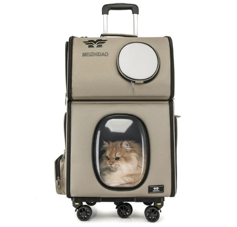 Large-Capacity Double-Decker Pet Trolley Bag – Portable Cat Carrier Backpack with Wheels