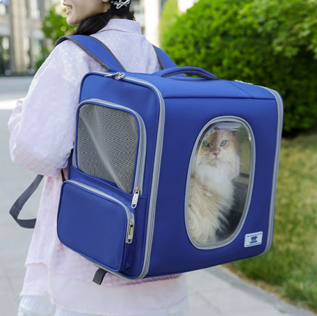 Large-Capacity Double-Decker Pet Trolley Bag – Portable Cat Carrier Backpack with Wheels