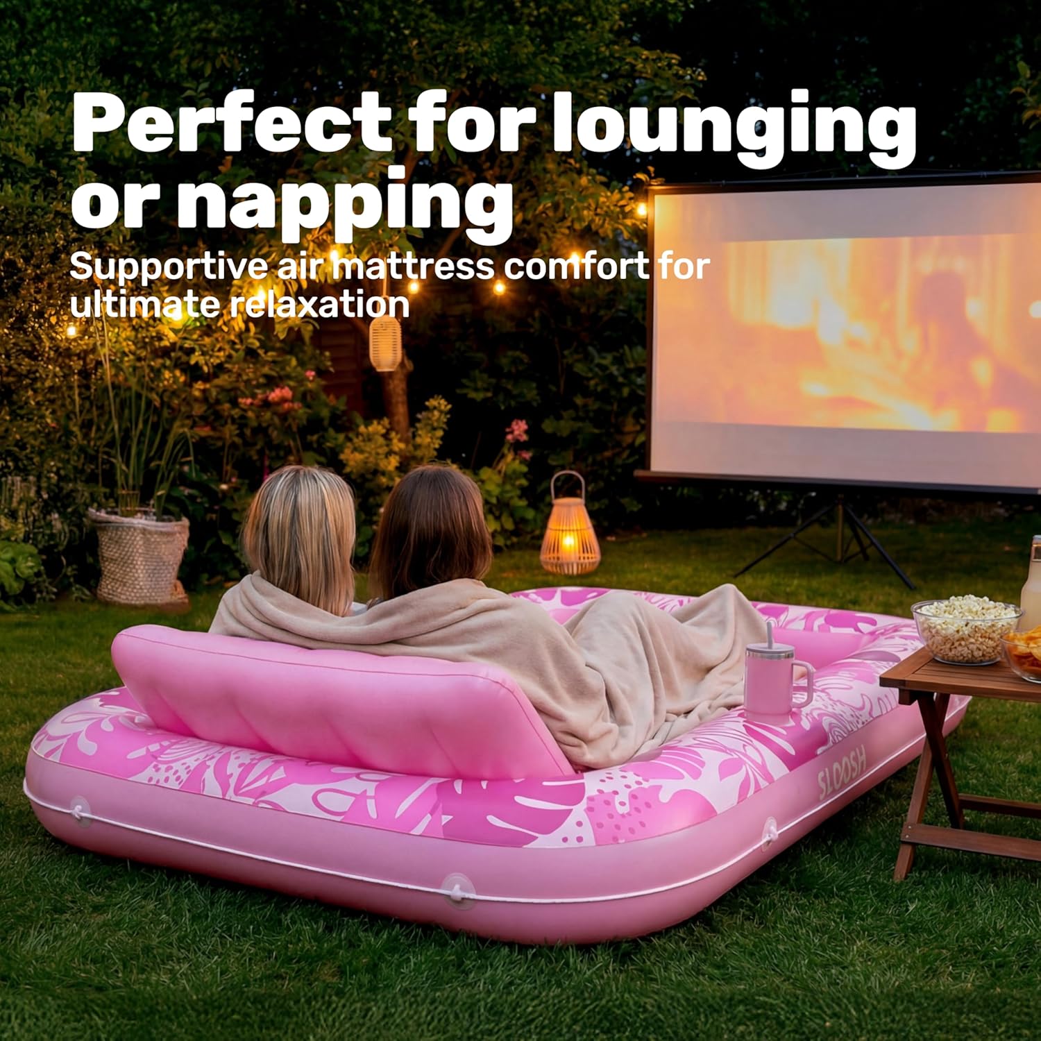 SLOOSH Inflatable Tanning Pool Lounger Float,85" x 57" Extra Large Pool Floats Adult with Pillow,4 in 1 Suntan Tub Raft Floatie,Sunbathing Bed Lounge Blow Up Ball Pit Party Gifts,XL-Cyan White