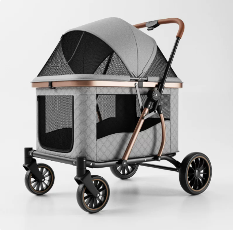 Spacious Pet Stroller for Medium-to-Large Dogs and Cats – Suitable for Multiple Pets – One-Button Folding