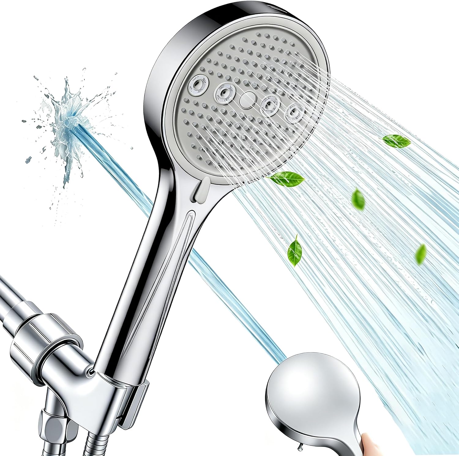 Handheld Shower Head with Hose, 6 Spray Settings, High Pressure, Chrome Finish, Rain, Pulse, Boost, Spray, Mix, Cleaning Modes (Chrome)