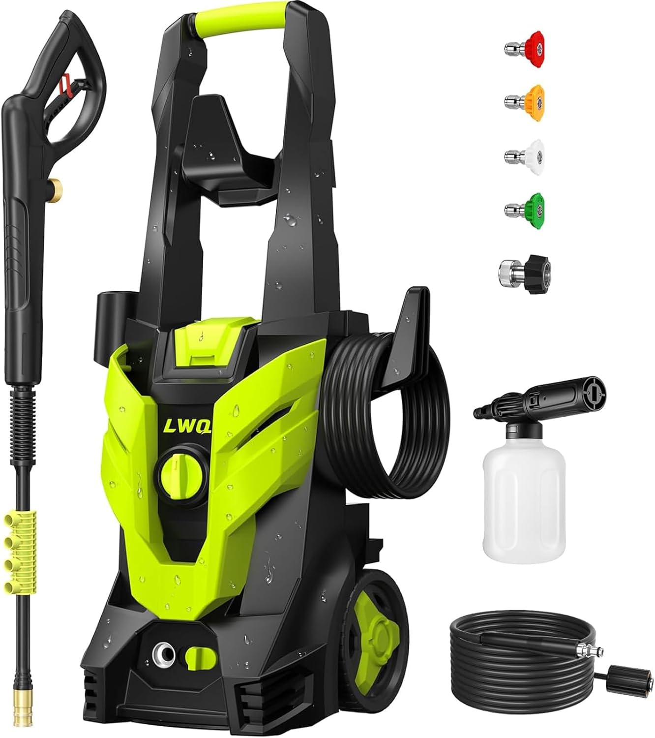 Pressure Washer, Power Washer with 4 Quick Connect Nozzles 1 Foam Cannon, High Pressure Cleaning Machine for Cars/Fences/Driveways/Patios/Farms/Home Cleaning(Bright Green)