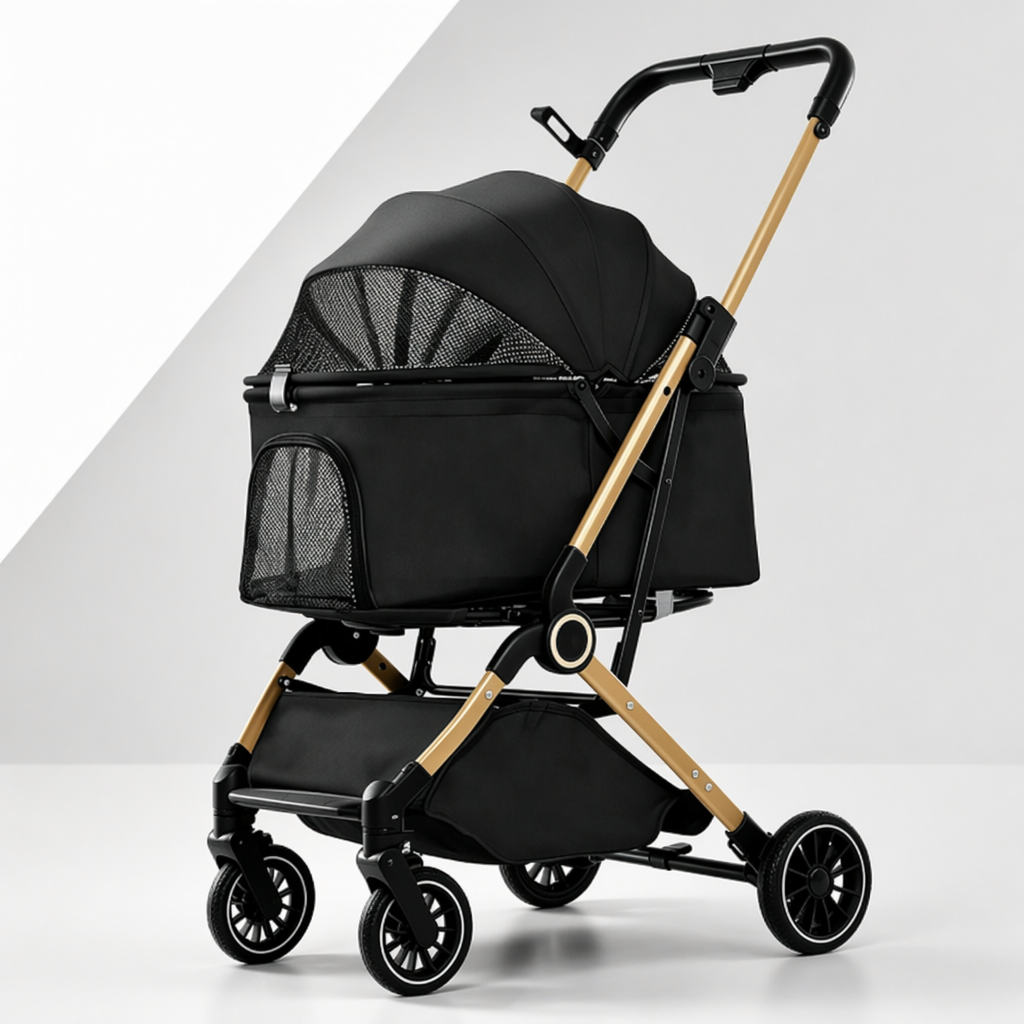Lightweight, foldable pet stroller for cats and small-to-medium dogs—ideal for outings.