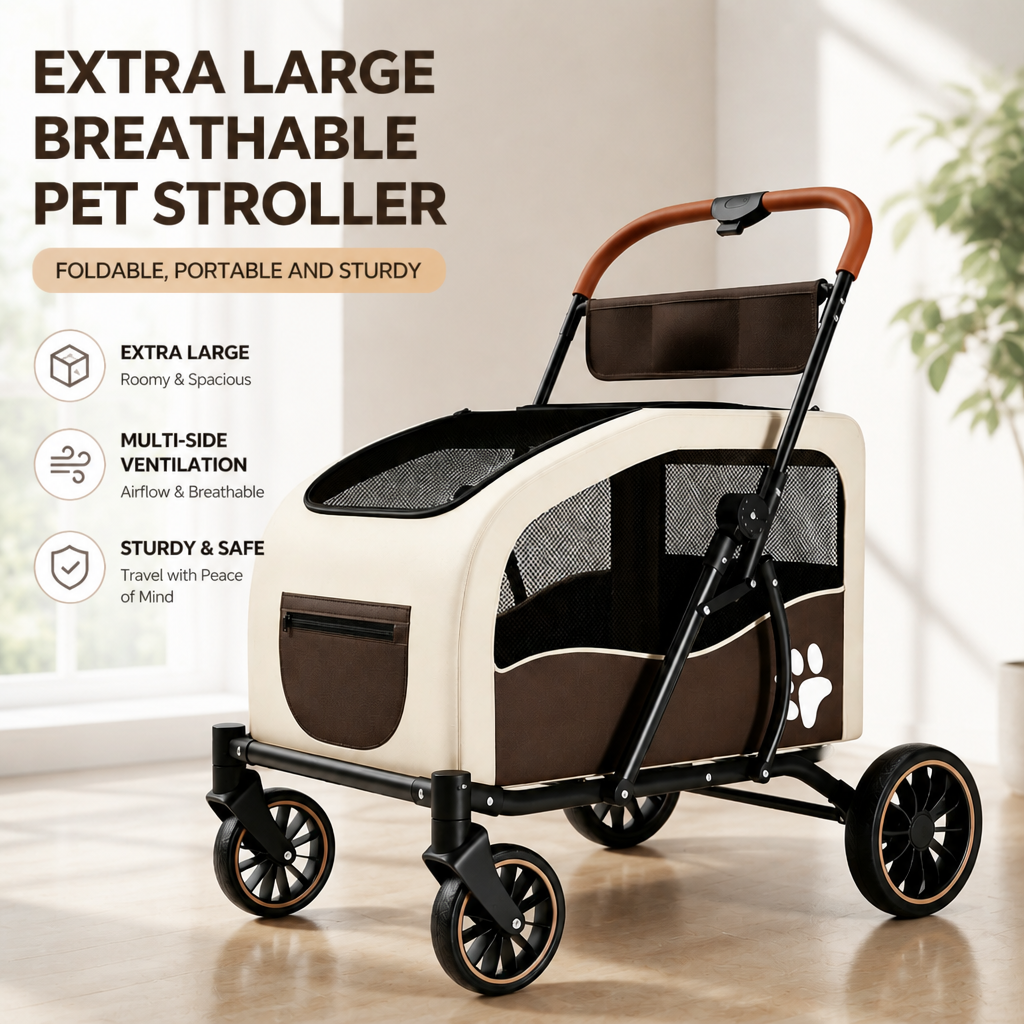 Foldable Pet Stroller for Medium to Large Dogs and Cats – Outdoor Pet Carriage