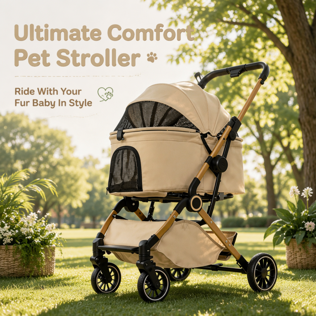 Lightweight, foldable pet stroller for cats and small-to-medium dogs—ideal for outings.