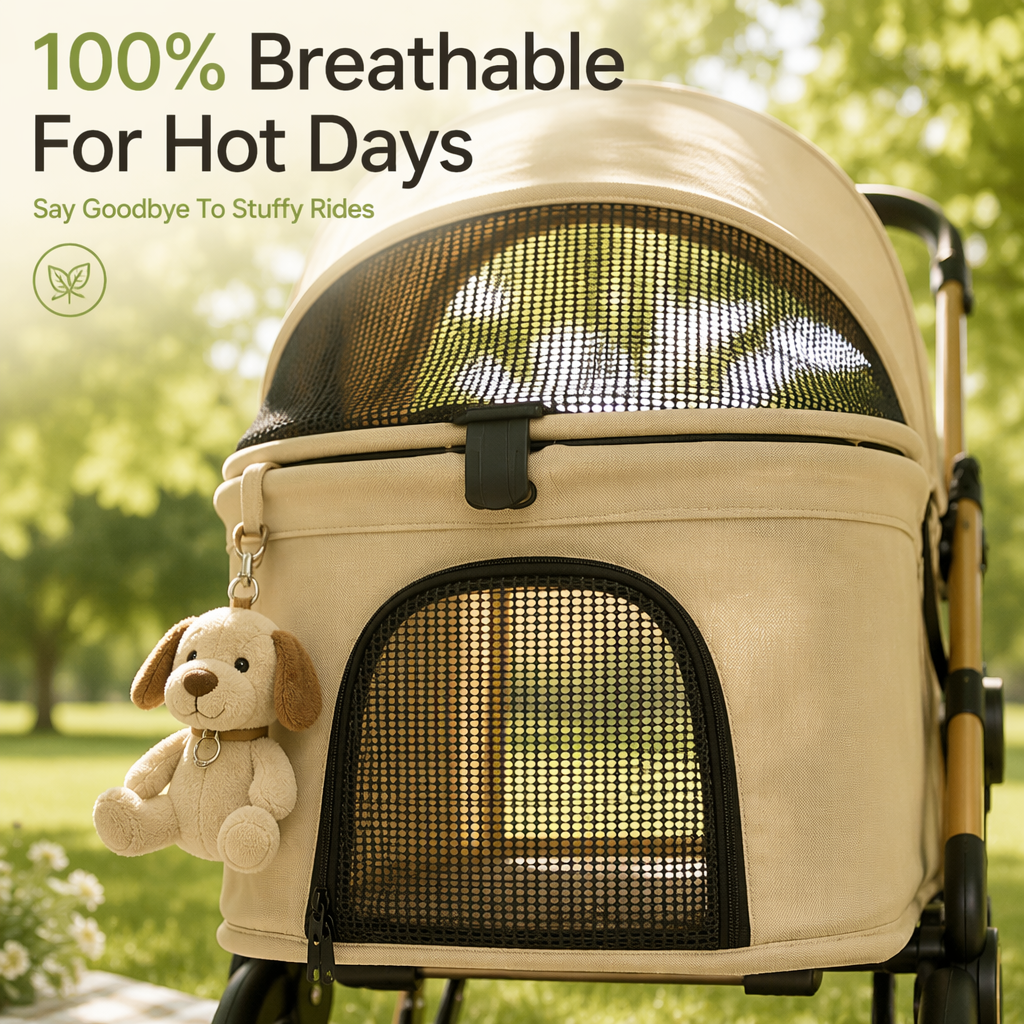 Lightweight, foldable pet stroller for cats and small-to-medium dogs—ideal for outings.