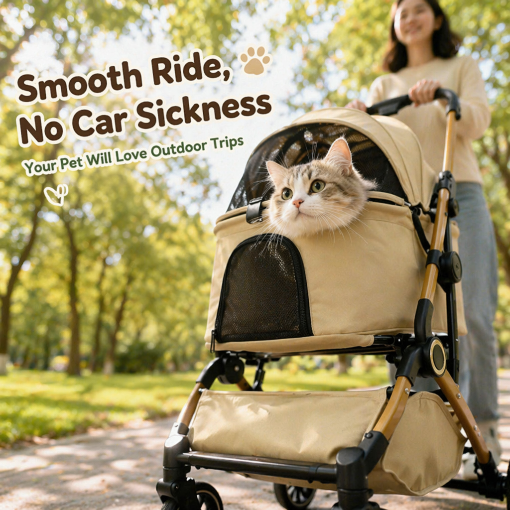 Lightweight, foldable pet stroller for cats and small-to-medium dogs—ideal for outings.