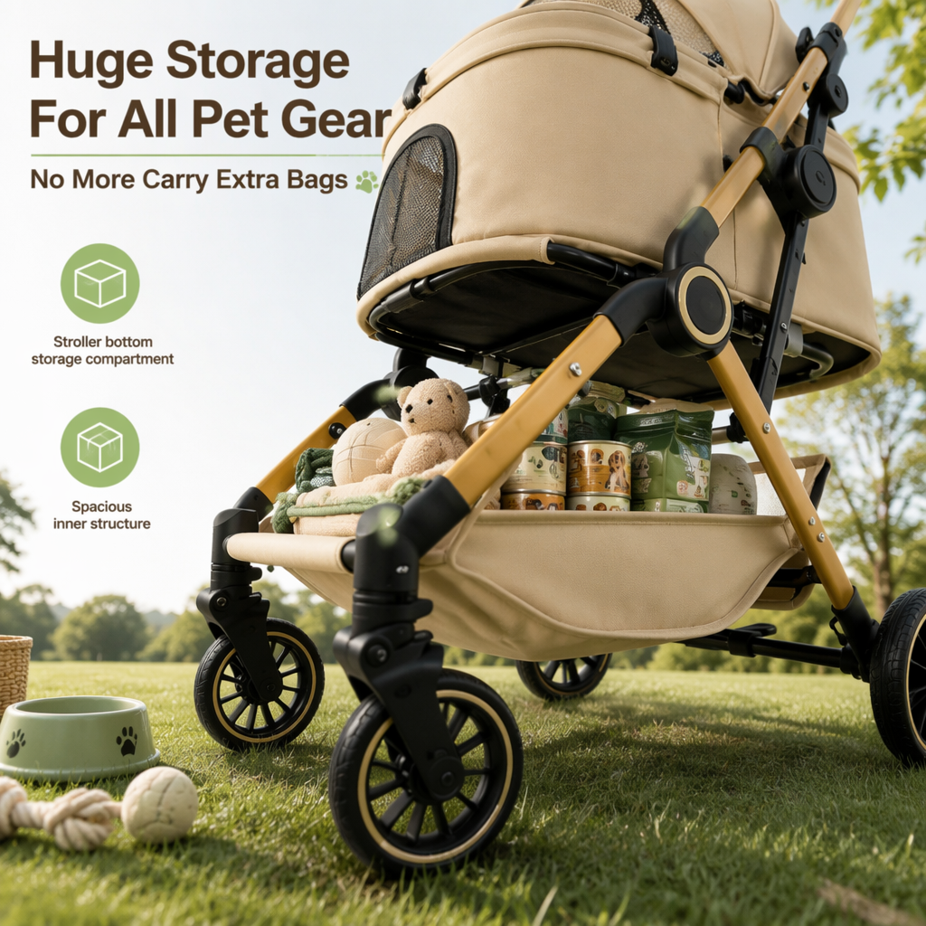Lightweight, foldable pet stroller for cats and small-to-medium dogs—ideal for outings.
