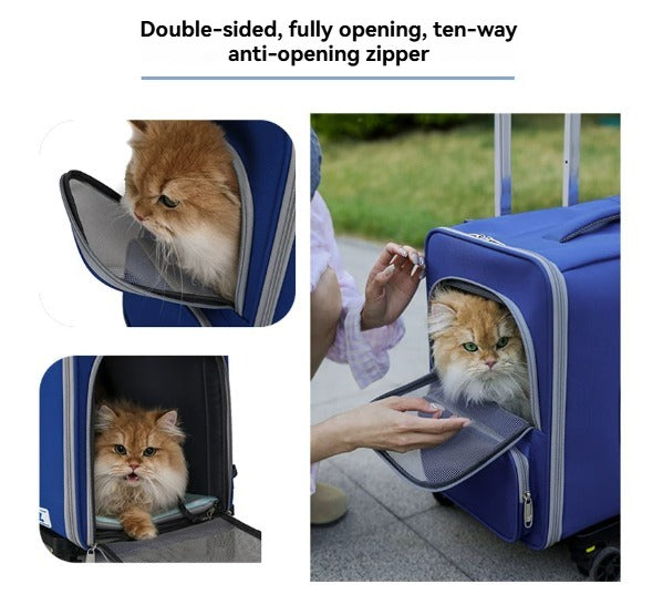 Large-Capacity Double-Decker Pet Trolley Bag – Portable Cat Carrier Backpack with Wheels
