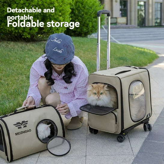 Large-Capacity Double-Decker Pet Trolley Bag – Portable Cat Carrier Backpack with Wheels