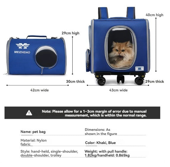 Large-Capacity Double-Decker Pet Trolley Bag – Portable Cat Carrier Backpack with Wheels