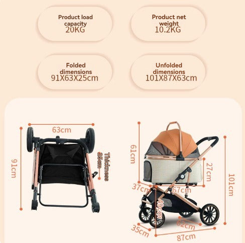 2026 New Model Pet Stroller: One-Click Folding Stroller for Cats and Small-to-Medium Dogs