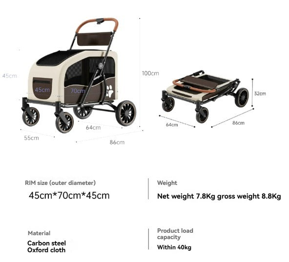 Foldable Pet Stroller for Medium to Large Dogs and Cats – Outdoor Pet Carriage