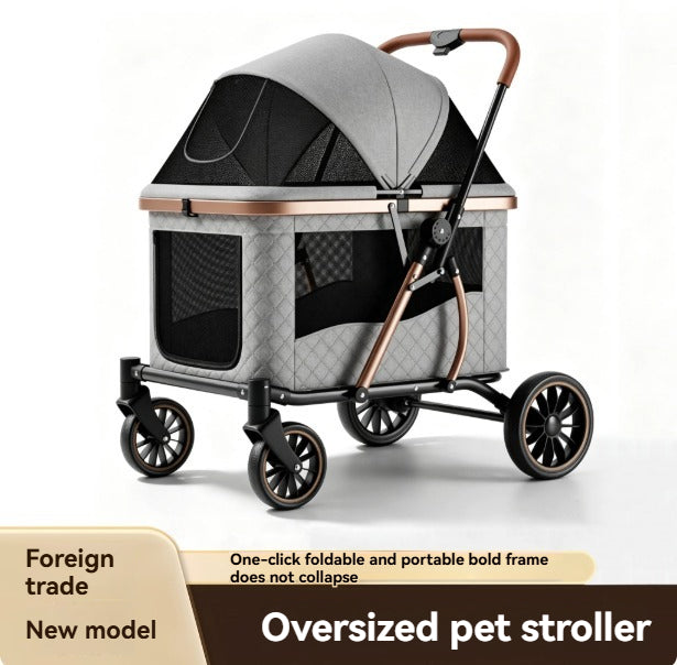 Spacious Pet Stroller for Medium-to-Large Dogs and Cats – Suitable for Multiple Pets – One-Button Folding