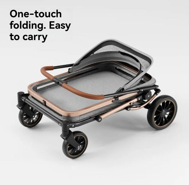 Spacious Pet Stroller for Medium-to-Large Dogs and Cats – Suitable for Multiple Pets – One-Button Folding