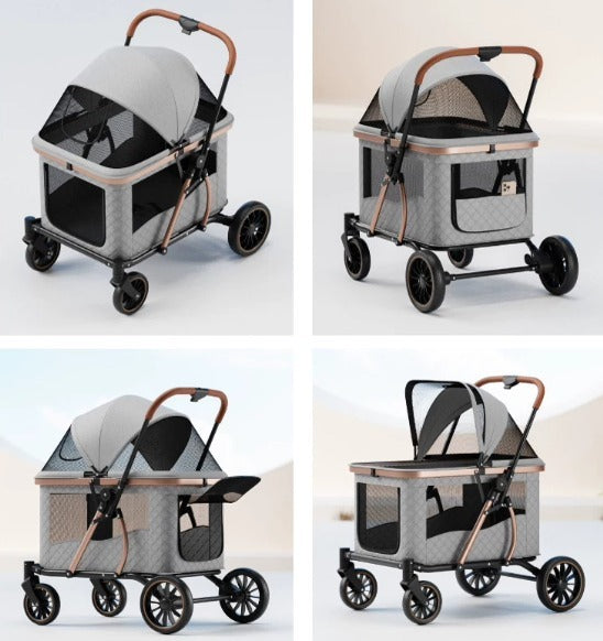 Spacious Pet Stroller for Medium-to-Large Dogs and Cats – Suitable for Multiple Pets – One-Button Folding
