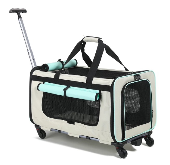 Portable, Large-Capacity Rolling Pet Carrier for Cats and Small Dogs
