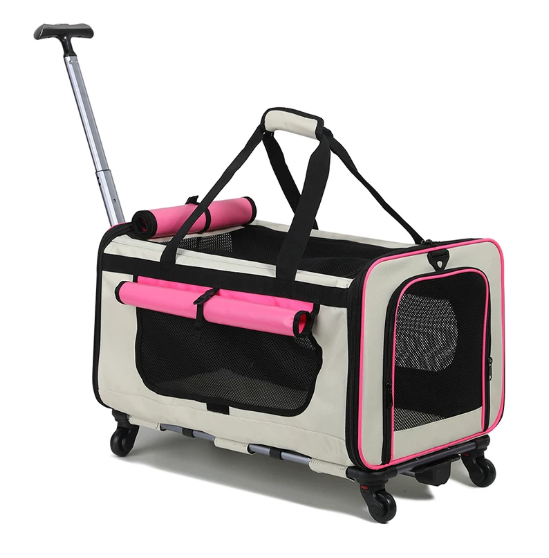 Portable, Large-Capacity Rolling Pet Carrier for Cats and Small Dogs