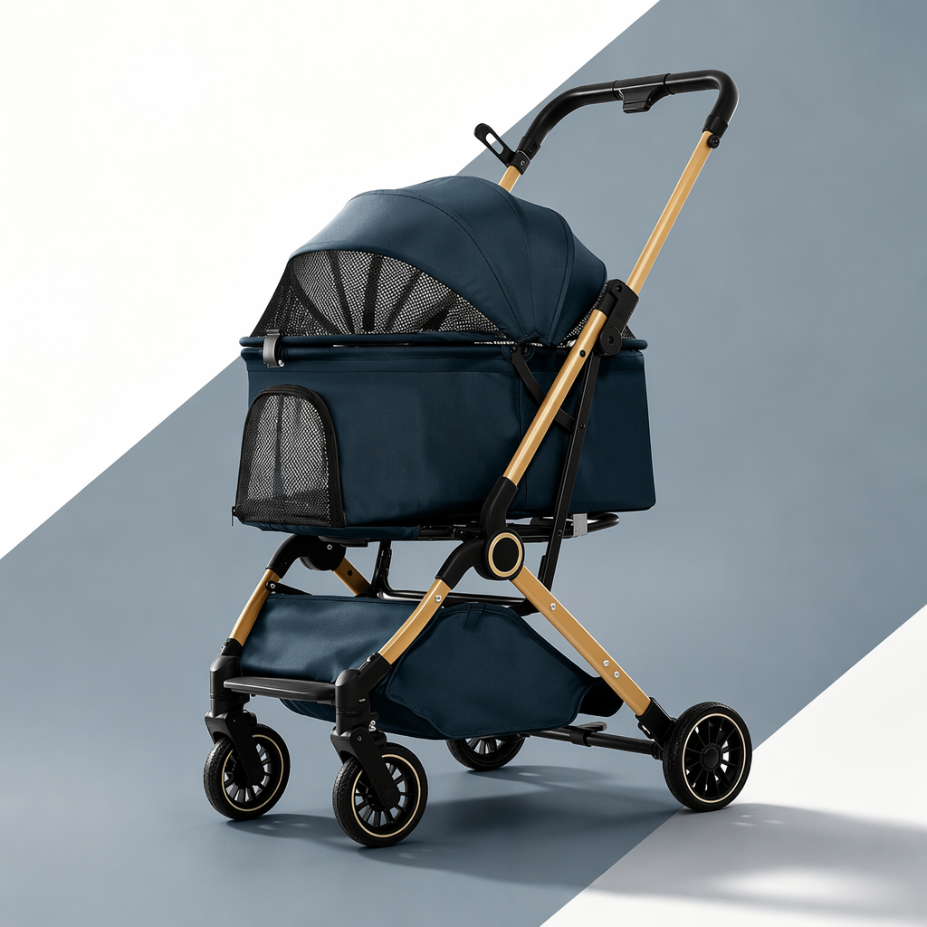 Lightweight, foldable pet stroller for cats and small-to-medium dogs—ideal for outings.